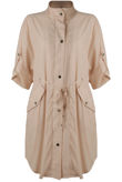Beige Tie Waist Cross Pocket Shirt Dress