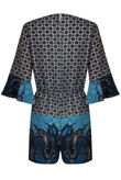 Blue Printed Cross Over Wing Sleeve Playsuit