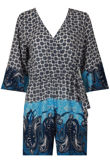 Blue Printed Cross Over Wing Sleeve Playsuit