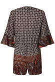 Brown Printed Cross Over Wing Sleeve Playsuit