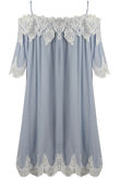 Blue Lace Border Cold Shoulder Dress