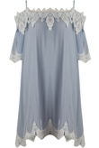 Blue Lace Border Cold Shoulder Dress