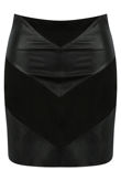 PU & Suede Paneled Skirt