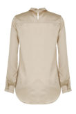Cream Satin Front Button Up Shirt Tops