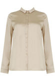 Cream Satin Front Button Up Shirt Tops