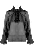 Black Organza Blouse With Frill Detail