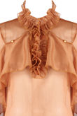Camel Organza Blouse With Frill Detail
