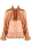 Camel Organza Blouse With Frill Detail