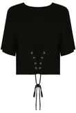 Black Front Lace Tie Up Crop Tops