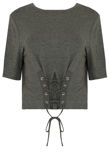 Grey Front Lace Tie Up Crop Tops