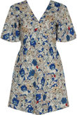 White Floral Printed Cut Back Swing Dress