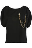 Black Gold Chain Trim Ruched Shoulder Top