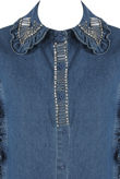 Diamante Trim Pleated Shoulder Denim Jacket