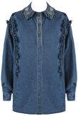 Diamante Trim Pleated Shoulder Denim Jacket