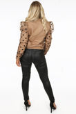 Camel Polka Dot Mesh Sleeve Bomber Jacket
