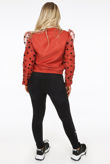 Rust Polka Dot Mesh Sleeve Bomber Jacket 