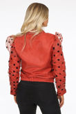 Rust Polka Dot Mesh Sleeve Bomber Jacket 