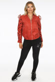 Rust Polka Dot Mesh Sleeve Bomber Jacket 