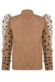 Camel Polka Dot Mesh Sleeve Bomber Jacket