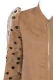 Camel Polka Dot Mesh Sleeve Bomber Jacket