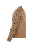 Camel Polka Dot Mesh Sleeve Bomber Jacket