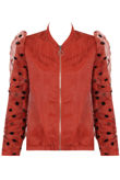 Rust Polka Dot Mesh Sleeve Bomber Jacket 