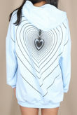 Sky Blue Heart Ripples Print Back Hoodie