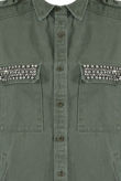 Khaki Metallic Trim Front & Side Pocketed Denim Jacket