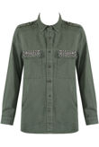 Khaki Metallic Trim Front & Side Pocketed Denim Jacket