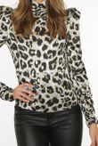 Silver Leopard Mock Neck Puffed Sleeves Tops