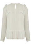 White Contrast Floral Embroidery Frilled Tops