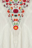 White Contrast Floral Embroidery Frilled Tops