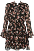 Black Floral Chiffon Tie Neck Dress