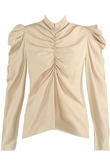 Beige Front Ruched High Neck Tops