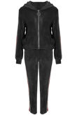 Grey Ribbon Trim Velvet Zipper Lounge Set
