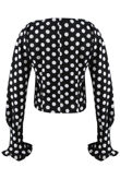 Black Ruched Polka Dot Toggle Button Top