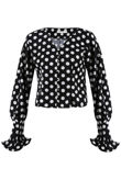 Black Ruched Polka Dot Toggle Button Top