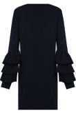 Navy Ribbed Layered Sleeve Knitted Midi Dress