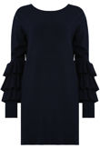 Navy Ribbed Layered Sleeve Knitted Midi Dress