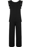 Black Frill Button Trim Top & Trouser Co-Ord