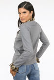 Grey Pearls Trim Leopard Pleat Bib Collar Jumper