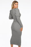  Ribbed Puff Sleeves Pencil Dress