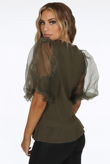 Half Tulle Sleeves Ribbed Top - Mixed Colours Pack