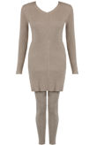 Taupe Knitted V Neck Jumper & Trouser Set