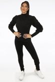 Black Ruched Puff Sleeves Loungewear Set