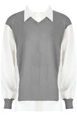 Grey Bib Collar Jumper Shirt 