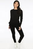 Black Fine Knit Loungewear Two Piece Set