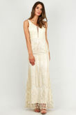White Glitter Embellished Maxi Dress With Mesh Insert