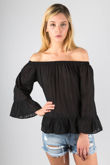Black Off The Shoulder Baggy Sleeve Tops