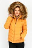 Mustard Zipped Pockets Fur Hood Puffa Jacket